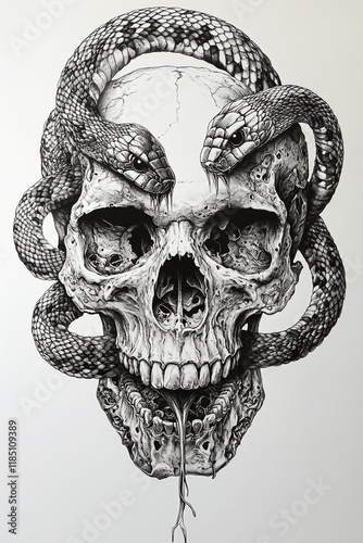 Wallpaper Mural Skull and Snake Back black and white illustration Torontodigital.ca