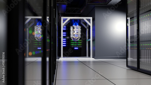 3d render of a quantum computer installed in an exascale datacenter. photo