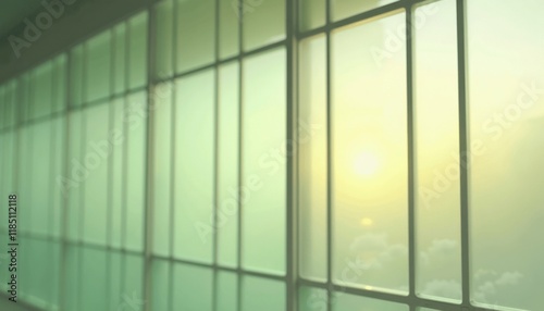 Contemporary interior with frosted green glass panels  modern architectural design and serene digital media background  green screen