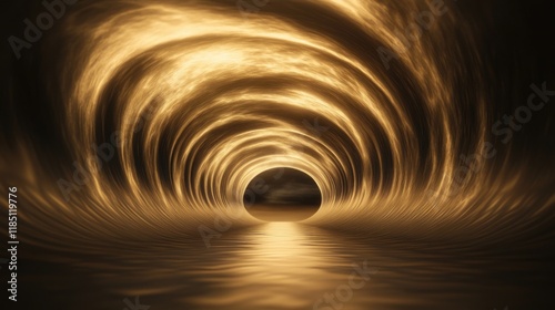 Golden tunnel, abstract, ethereal, swirling clouds, dark, mysterious, vortex, passage, glowing, light, horizon,  tunnel vision,  spiral,  fantasy,  dreamlike,  otherworldly,  mystic,  magic,  whirlpoo photo