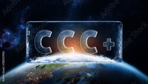 Ice Glass CCC Letters Floating Above Earth in Space photo