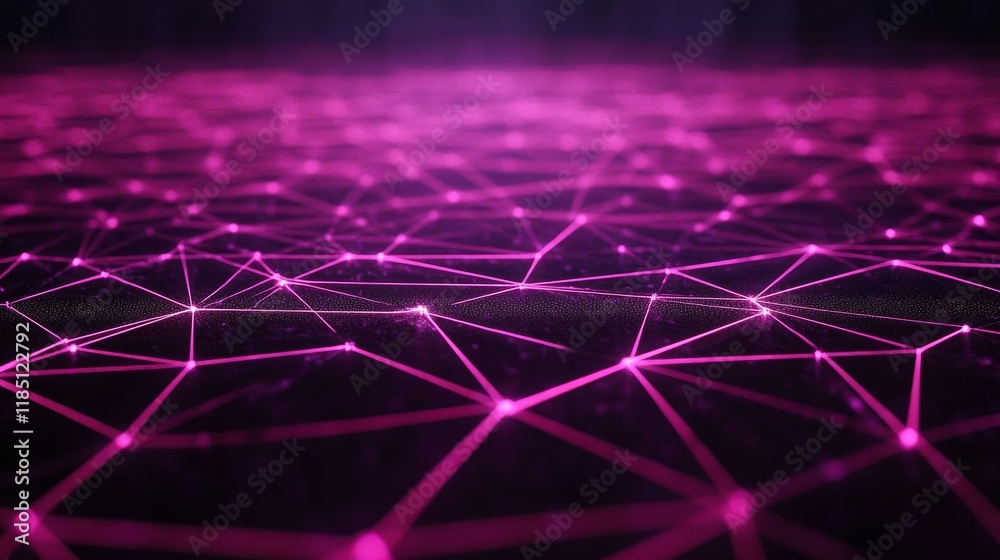 Obraz premium Abstract Network Visualization with Glowing Pink Nodes and Connecting Lines Creating a Deep Space Feel, Symbolizing Technology and Communication