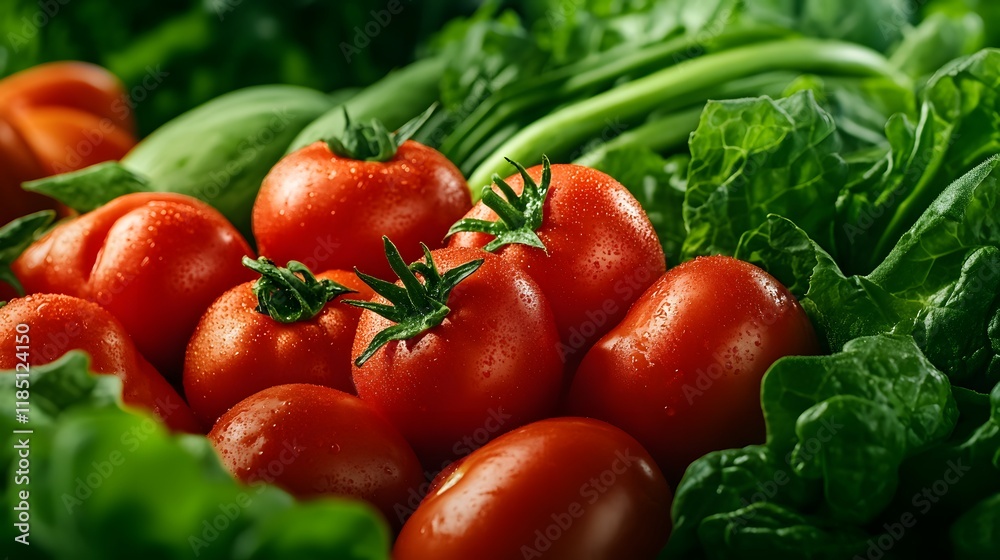 Fresh Red Tomatoes and Crisp Greens in a Bountiful Harvest Basket Showcasing Vibrant Vegetables and Healthy Produce for Nutritious Meals Fresh Red Tomatoes and Crisp Greens in a Bountiful Harvest Basket Showcasing Vibrant Vegetables and Healthy Produce for Nutritious Meals
