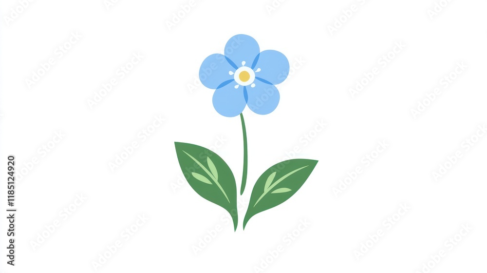 Single forget-me-not flower illustration on white background Single forget-me-not flower illustration on white background