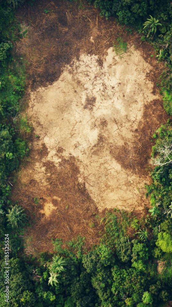 aerial view of a cut forest area in the Amazon with copy space vertically 9:16 aerial view of a cut forest area in the Amazon with copy space vertically 9:16