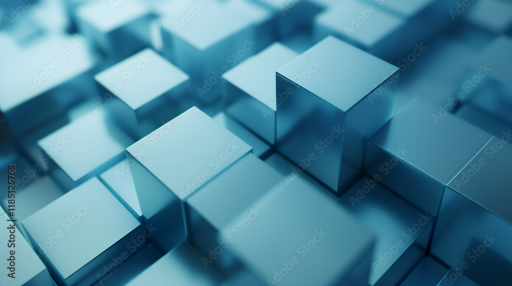 Obraz premium Abstract 3D Blue Cube Illustration for Technology and Design Projects
