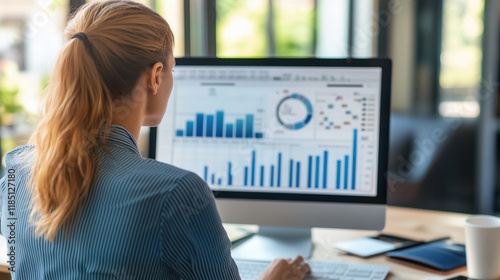 Stock Market Trends and Financial Charts Displayed on a Computer Screen, Analyzing Investment Performance and Tracking Trading Metrics for Portfolio Management