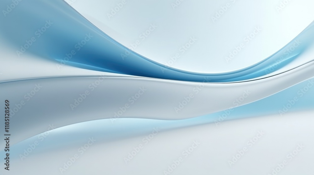 Fototapeta premium Blue and White Wave Background with curved strands, Central Flow