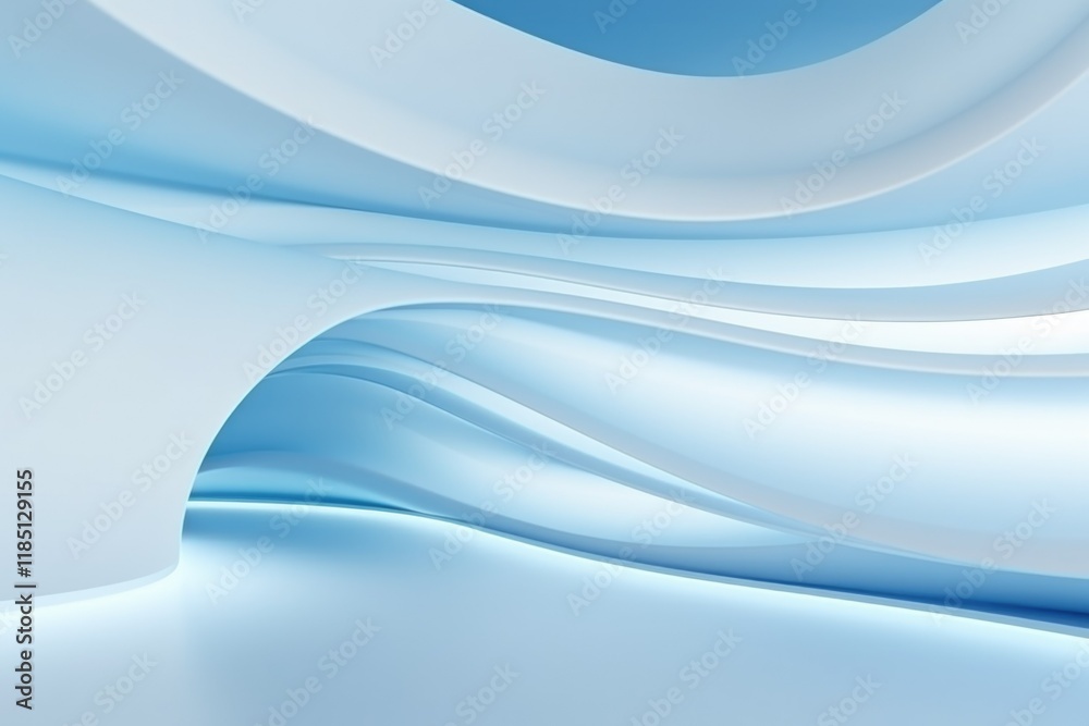 Naklejka premium Blue and White Wave Background with broad arcs, Open Side
