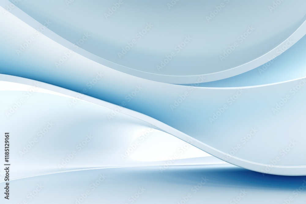 Fototapeta premium Blue and White Wave Background with ribbon loops, Open Side