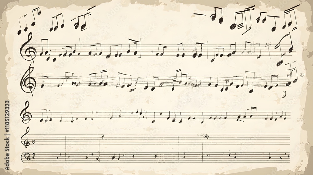 Fototapeta premium Aged Musical Score Sheet Displays Notes And Clefs