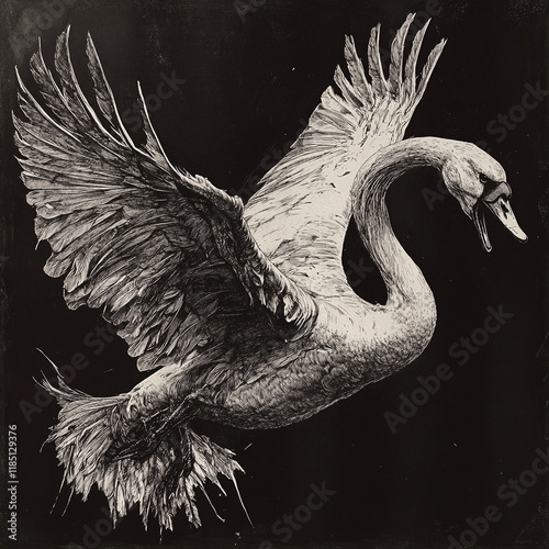 Swan black and white illustration photo