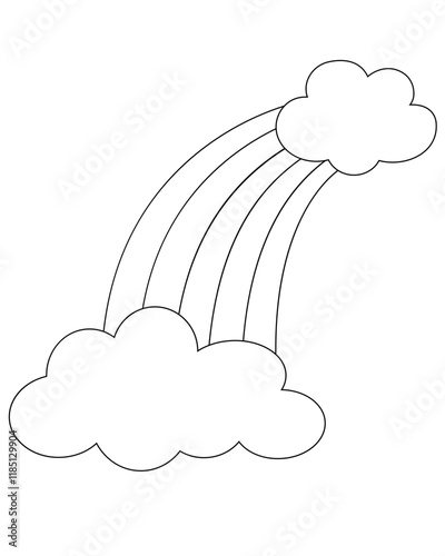 Rainbow between two clouds, weather phenomenon - vector template for coloring. Outline. Rainbow and clouds - template for coloring	