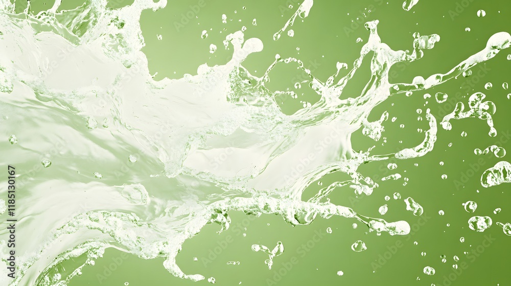 Fototapeta premium Dynamic Water Splash on Green Background Capturing the Elegance and Fluidity of Water Movement in a Refreshing and Vibrant Setting