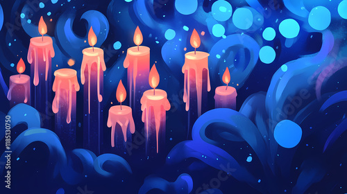 Illustration of a happy hanukkah background with candles. Skysilver. Illustration photo