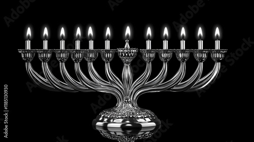 Jewish hanukkah menorah branch candlestick. traditional hebrew festival of lights candelabra. Skysilver. Illustration