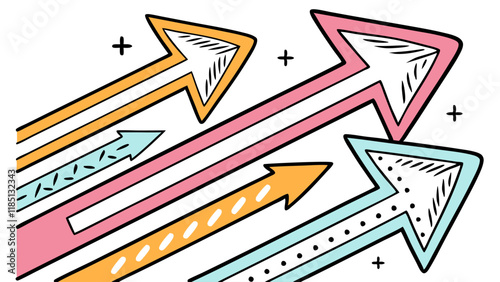 Pastel Arrows: Upward Trending Hand-Drawn Vector Illustration.