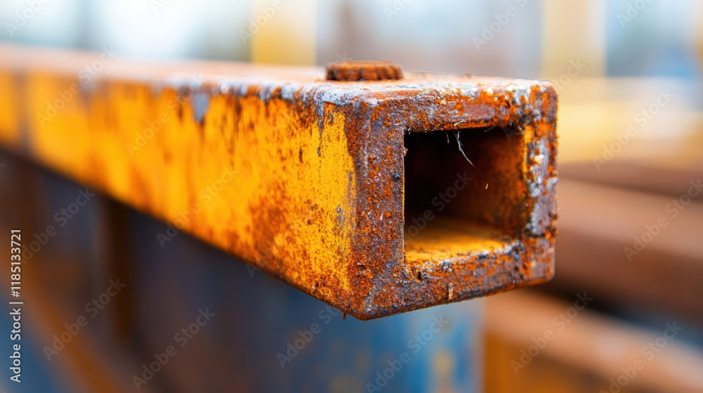 Truncated, A detailed shot of a truncated metal beam showcasing its texture and finishes, suitable for engineering and design projects. Truncated, A detailed shot of a truncated metal beam showcasing its texture and finishes, suitable for engineering and design projects.