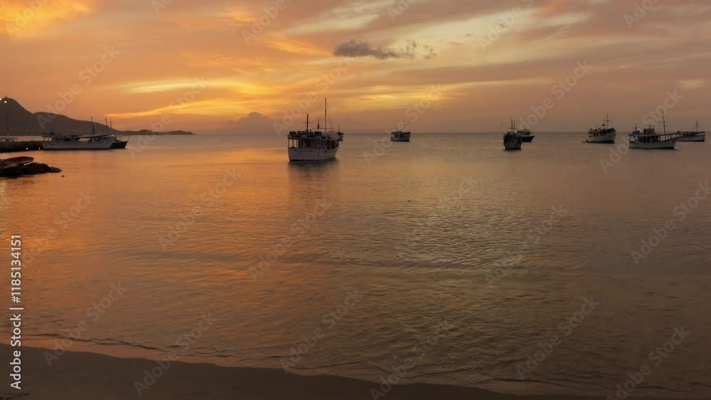 Fishing boats during a beautiful sunset in Juan Griego beach, Margarita Island. Venezuela Fishing boats during a beautiful sunset in Juan Griego beach, Margarita Island. Venezuela