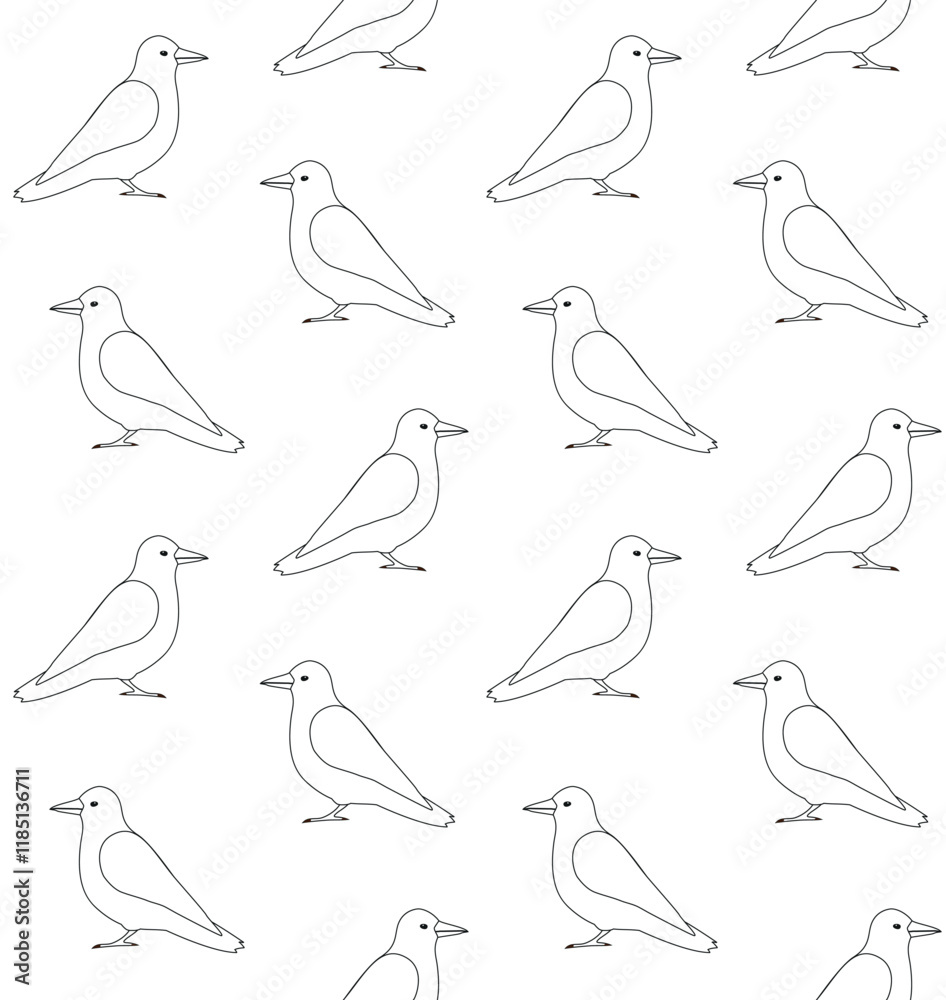 Fototapeta premium Vector seamless pattern of flat hand drawn outline crow isolated on white background