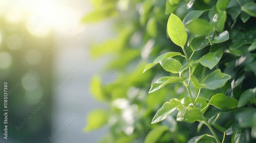 Close-up of vibrant green leaves with sunlight filtering through. Close-up of vibrant green leaves with sunlight filtering through.
