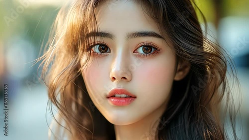 A group of Thai teenage girls with long hair and bright eyes, dressed in trendy outfits that reflect todays youth culture.