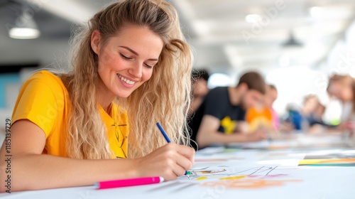 Creative expressions in a fashion design class during textile printing photo