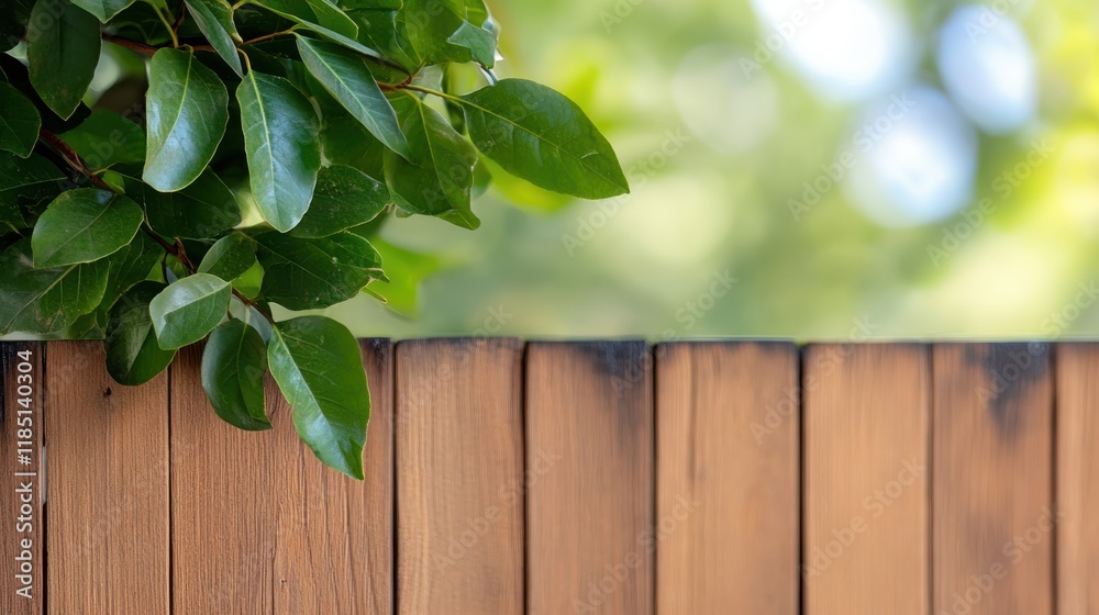 Obraz premium Weathered fence adorned with leafy vine creates perfect backdrop for text