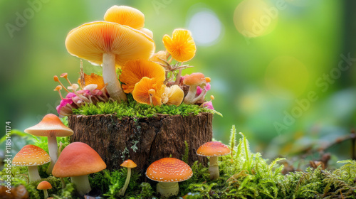Truncated, A forest scene featuring a truncated tree stump surrounded by lush greenery, perfect for nature-themed projects or environmental discussions.