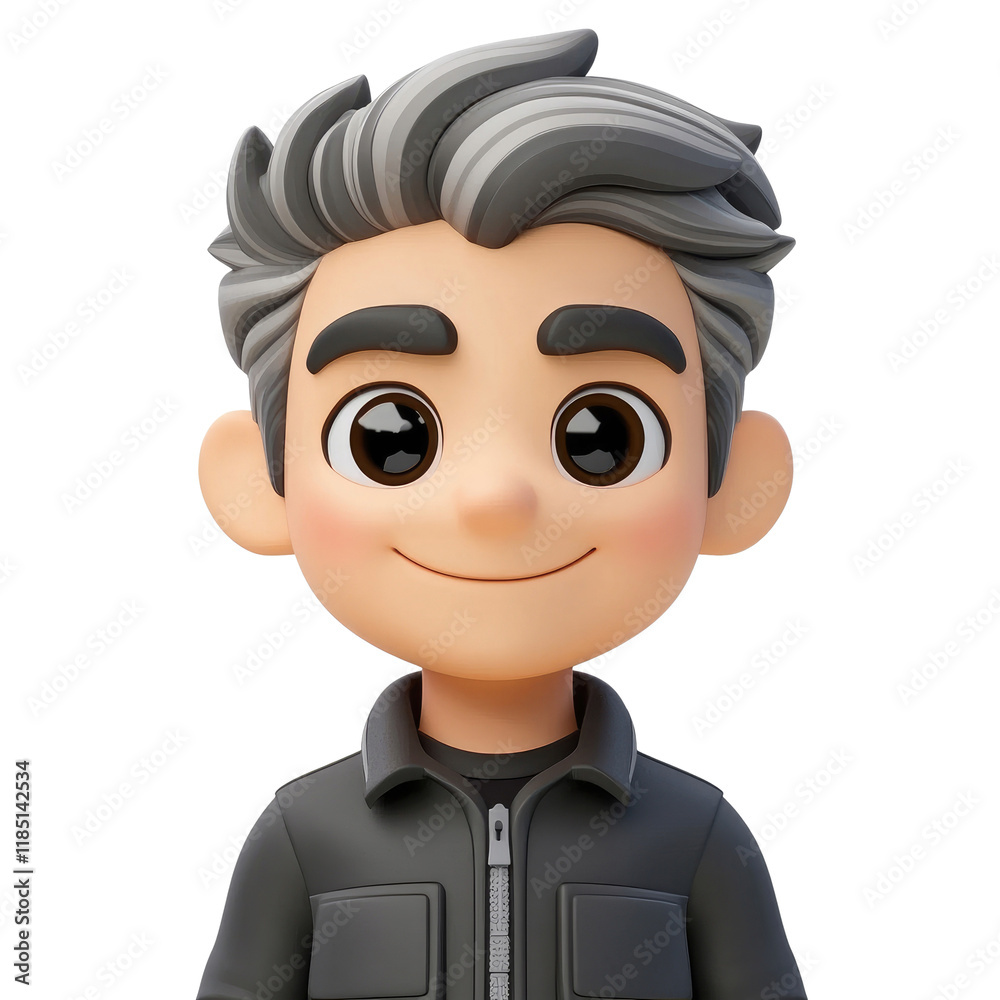 European memoji character with gray streaks in hair on transparent background European memoji character with gray streaks in hair on transparent background
