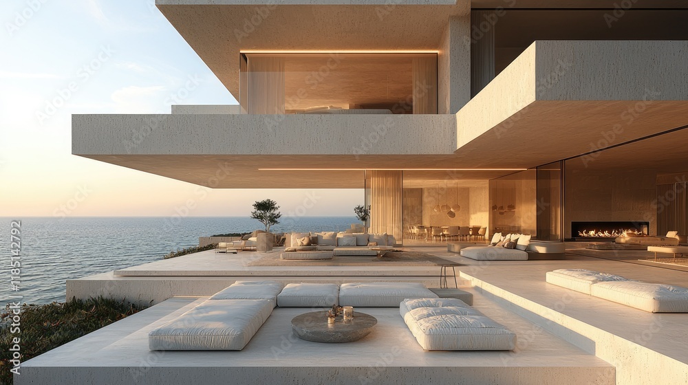 Fototapeta premium Modern Coastal Home Design Featuring Stunning Ocean Views