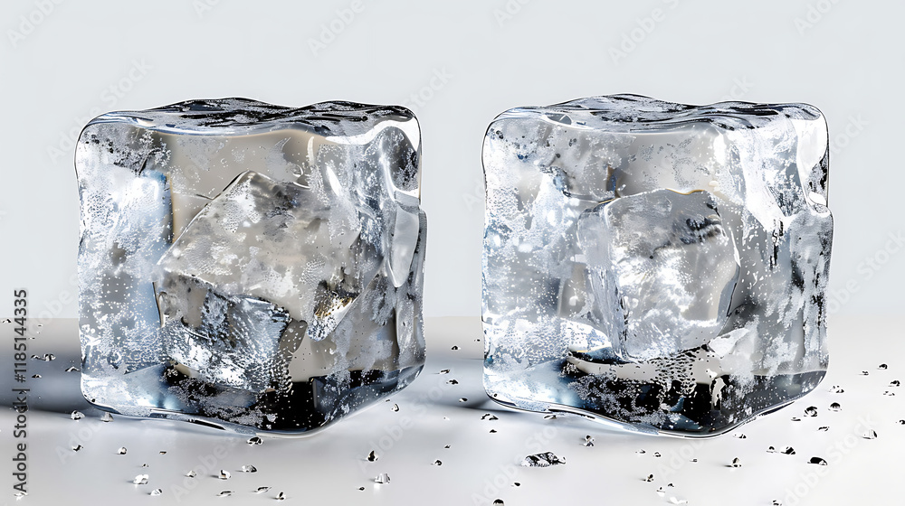 Obraz premium two clear ice cubes isolated with no background, perfect for product designs, website use, and mockups 