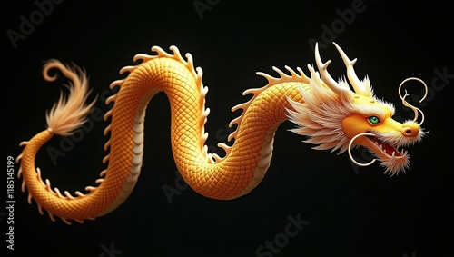 A Golden Chinese Dragon Majestically Coils photo