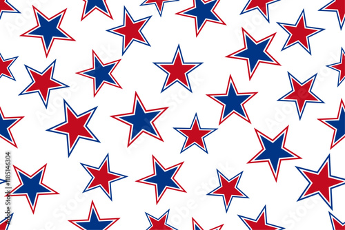 Red, white, and blue stars design in a seamless repeat pattern - Vector Illustration