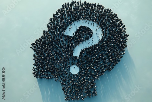 Crowd of people forming a head with question mark: asking questions, finding solutions