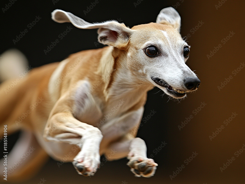 Dog joyfully leaps in mid-air during playtime Dog joyfully leaps in mid-air during playtime