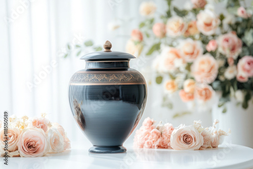 Elegant Funeral Urn with Flowers Symbolizing Peace and Remembrance