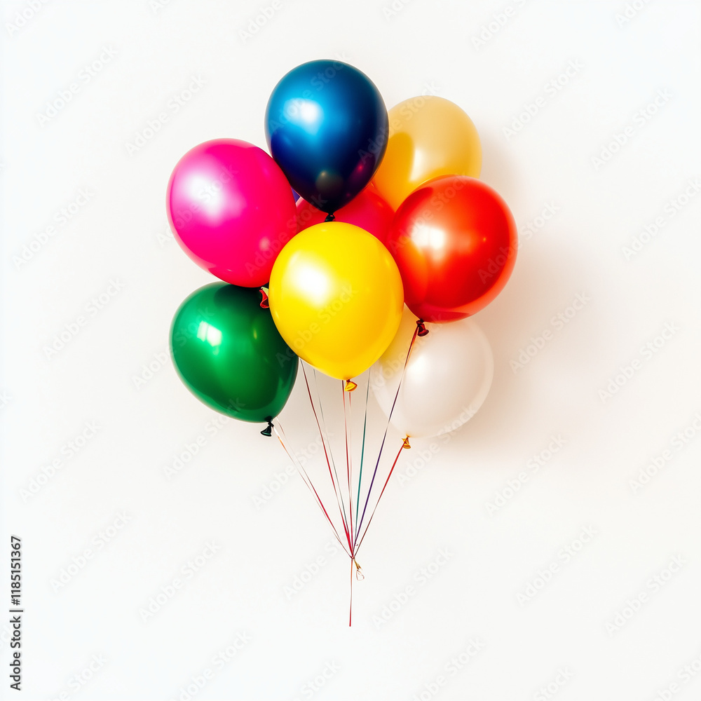 Cluster of colorful balloons floating against plain background for cheerful celebration Cluster of colorful balloons floating against plain background for cheerful celebration