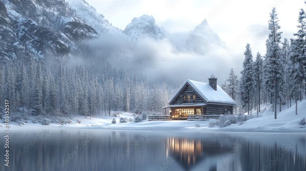 Fototapeta premium Cabin in the Snowy Mountains