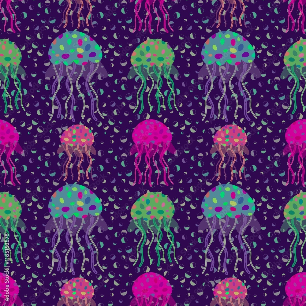 Animals seamless summer ocean jellyfish pattern for wrapping paper and fabrics Animals seamless summer ocean jellyfish pattern for wrapping paper and fabrics