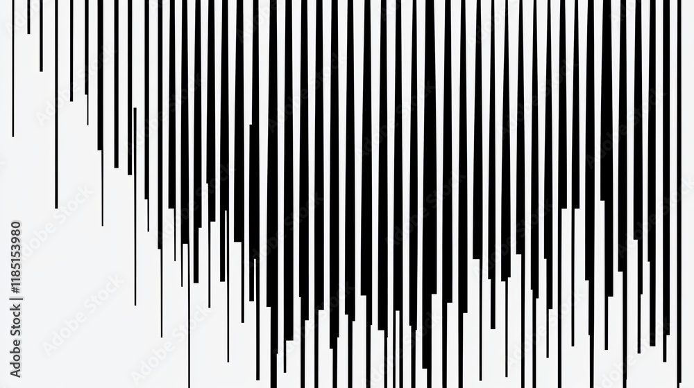 Vertical lines of varying thickness create an abstract pattern emphasizing rhythm and movement in black and white, evoking feelings of energy and dynamism Vertical lines of varying thickness create an abstract pattern emphasizing rhythm and movement in black and white, evoking feelings of energy and dynamism