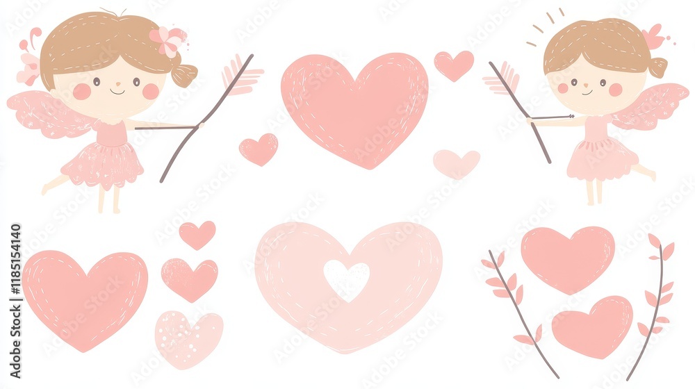 custom made wallpaper toronto digitalCupid aiming his bow and arrow, decorated with modern heart symbols, creating a playful Valentine's atmosphere, isolated on white