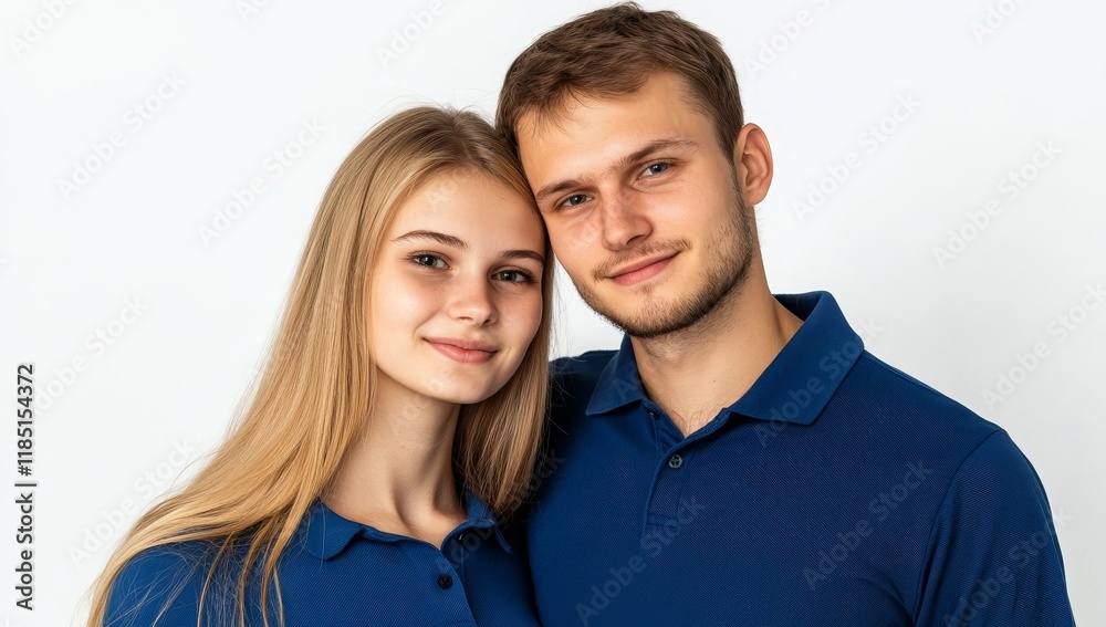 Cheerful young couple smiling in a portrait, with copyspace