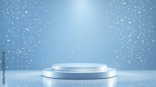 Blue podium for presentation products on the blue color background