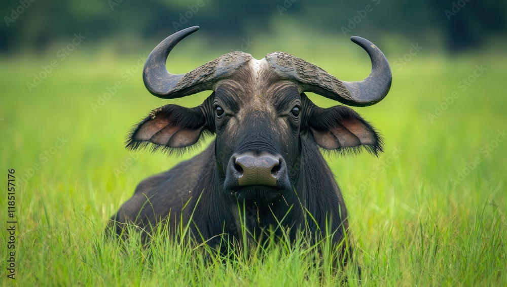 African Buffalo Portrait in Green Grass African Buffalo Portrait in Green Grass