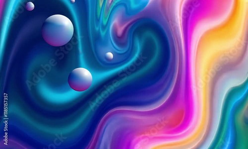 3D Animation of A colorful abstract painting with swirling patterns and shapes in shades of blue, pink, orange, and purple. Video background