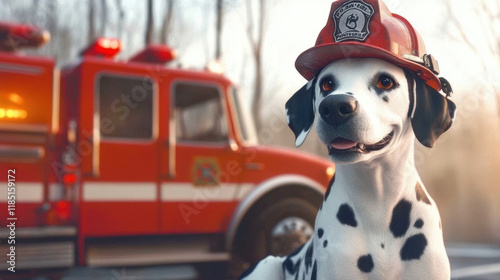 Dalmatian, A photorealistic image of a Dalmatian dog wearing a unique accessory, perfect for pet lovers, stock photos, and creative projects. photo