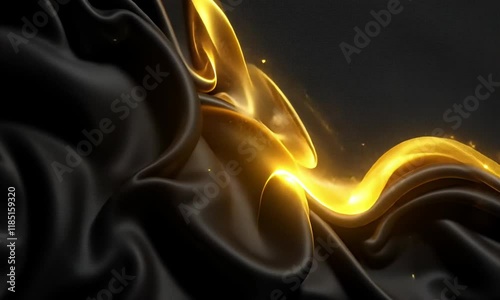 3D Animation of A close-up of a shiny, black fabric with a golden glow, creating a visually striking and elegant effect. Video background