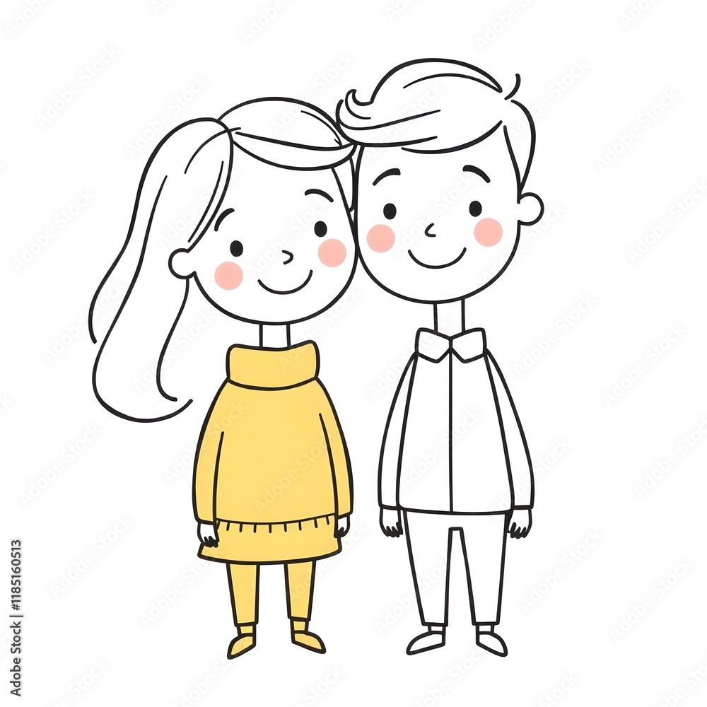 Charming Cute Couple Vector on White Background for Easy PNG Creation Charming Cute Couple Vector on White Background for Easy PNG Creation