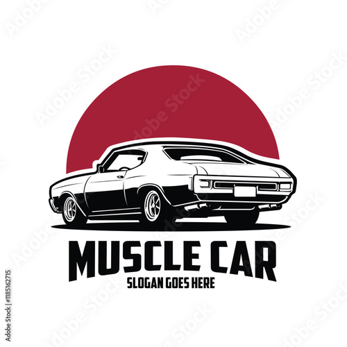Classic muscle car rear view vector art logo illustration isolated in white background